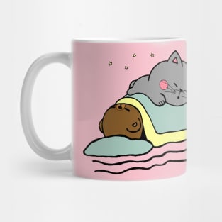 Sleeping Bear & Kitty (Dark) Mug